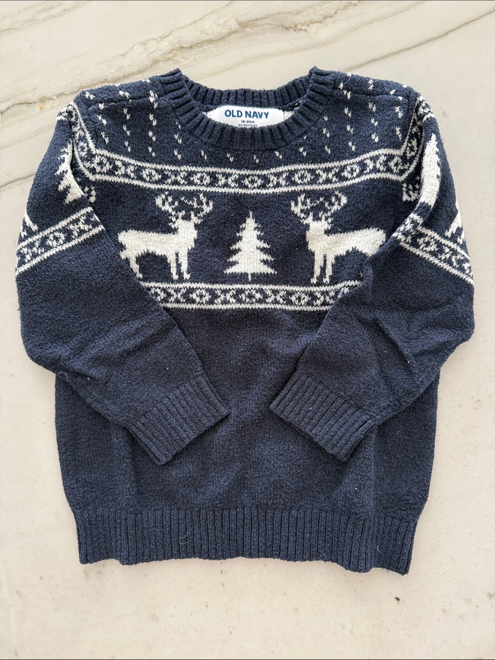 Toddler Navy Fair Isle Reindeer Crewneck Sweater